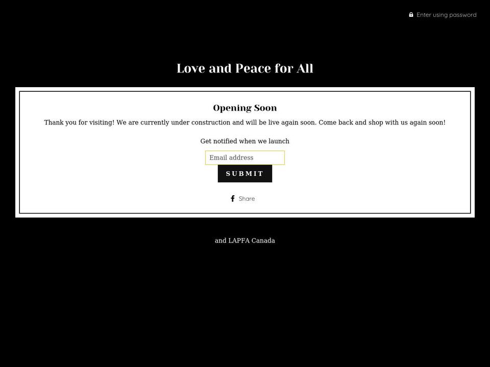 loveandpeaceforall.com shopify website screenshot