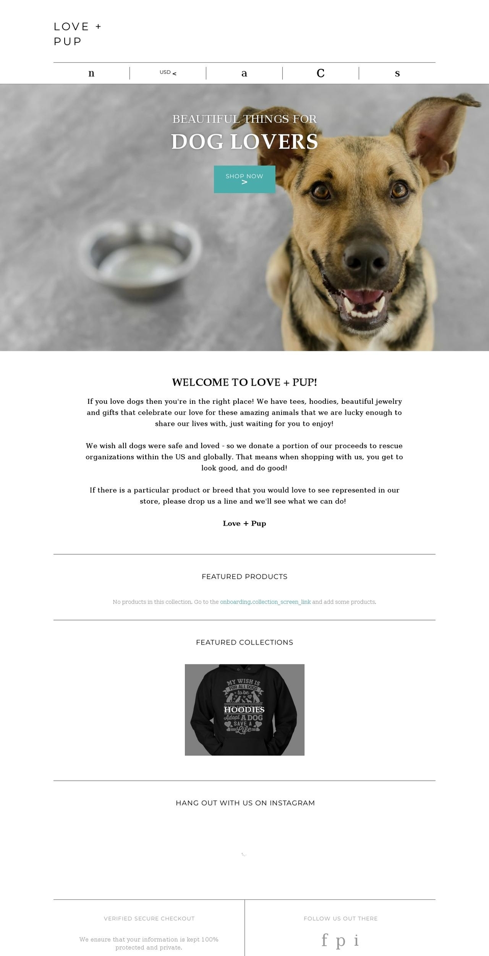 loveandpup.com shopify website screenshot