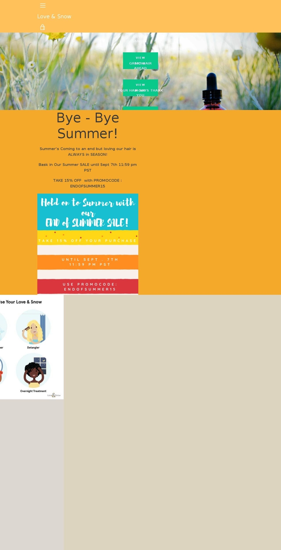 loveandsnowhairserum.com shopify website screenshot