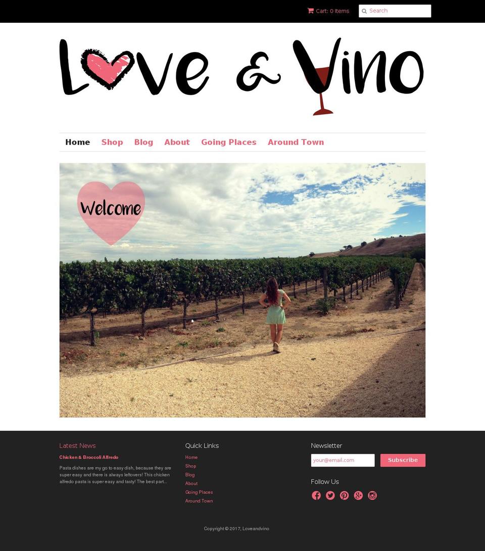 loveandvino.com shopify website screenshot