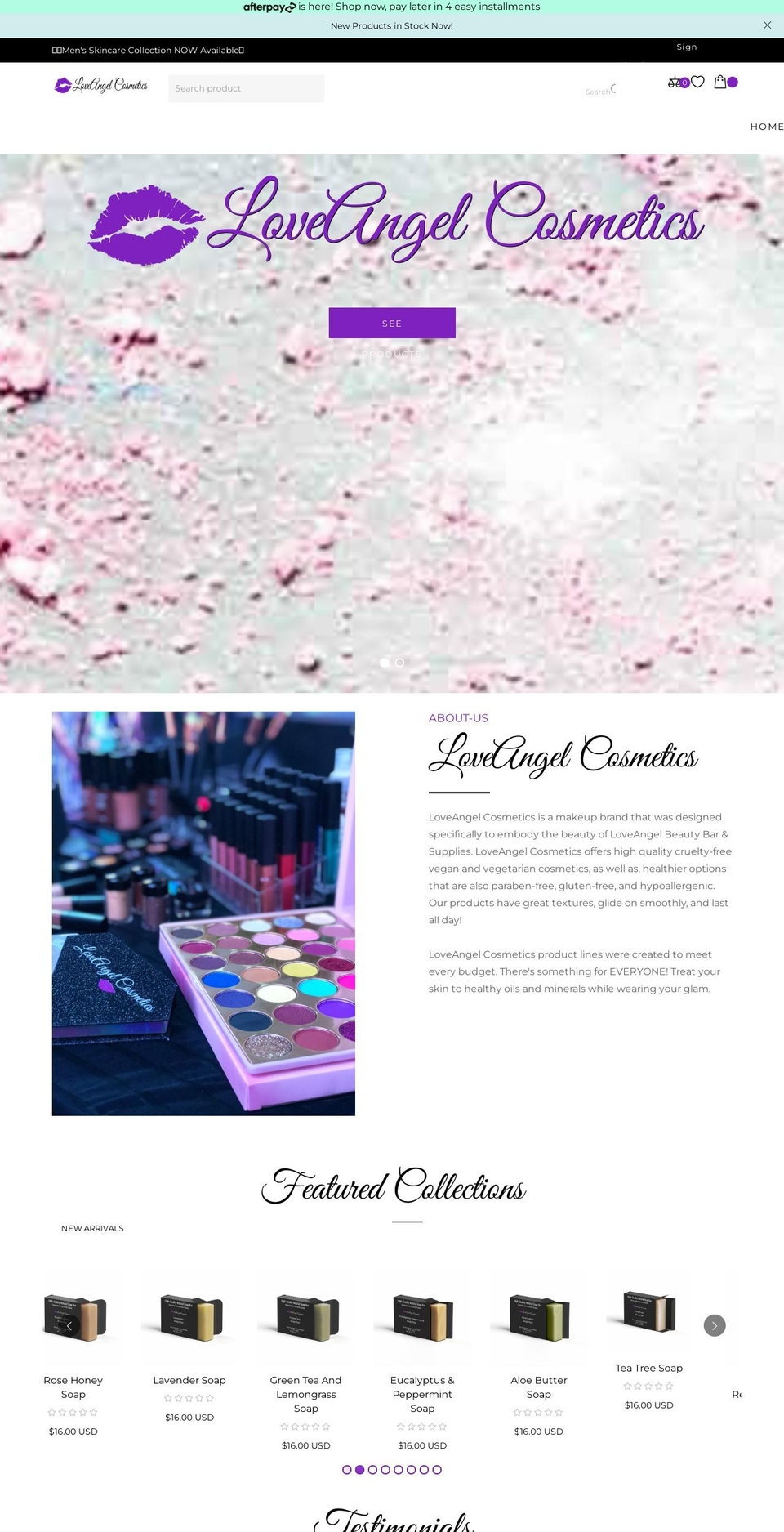 cosmify Shopify theme site example loveangelcosmetics.com