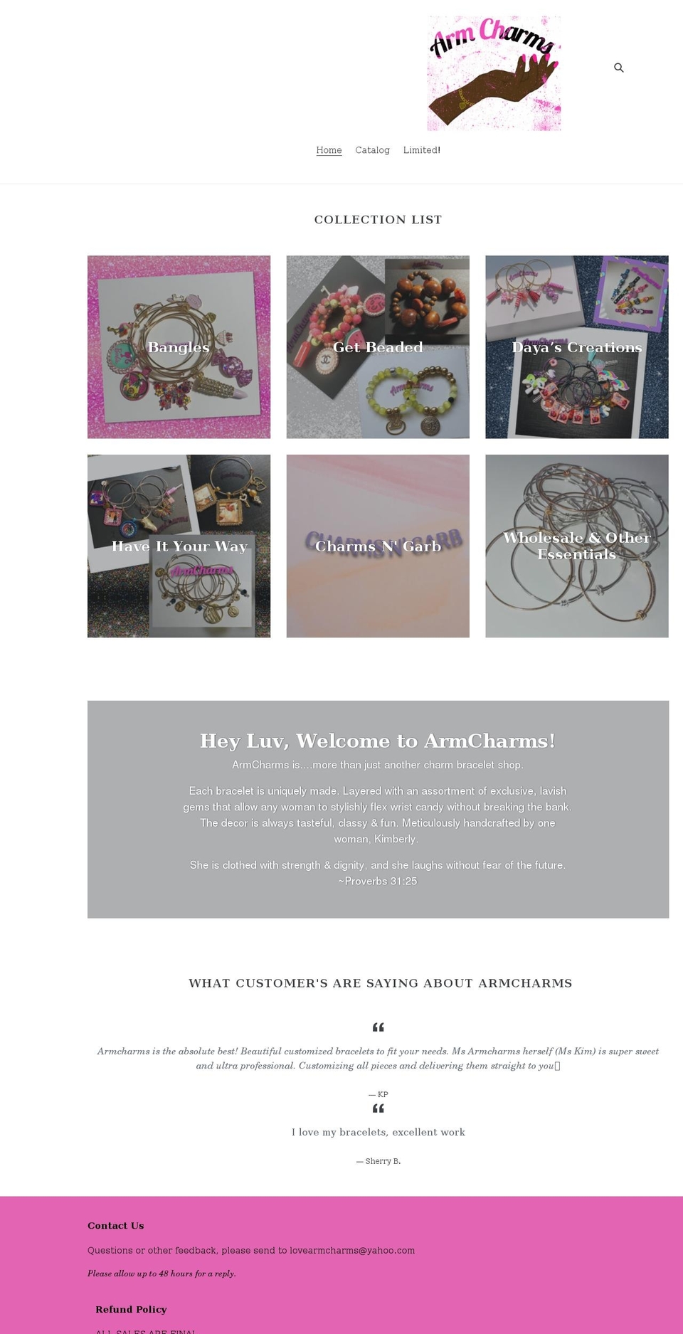 lovearmcharms.com shopify website screenshot