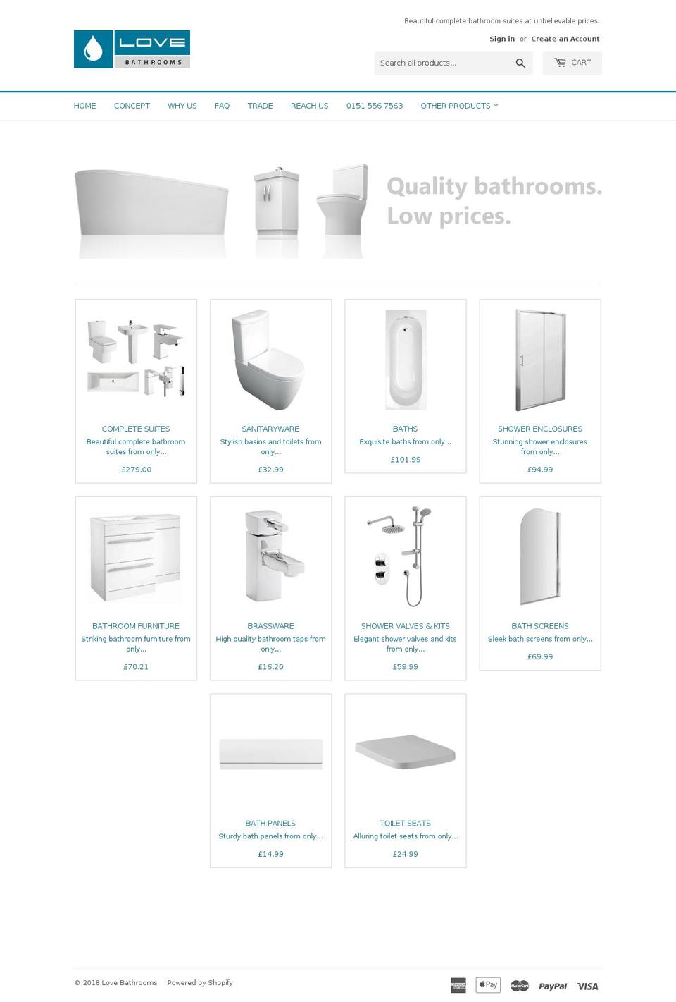 lovebathrooms.co.uk shopify website screenshot