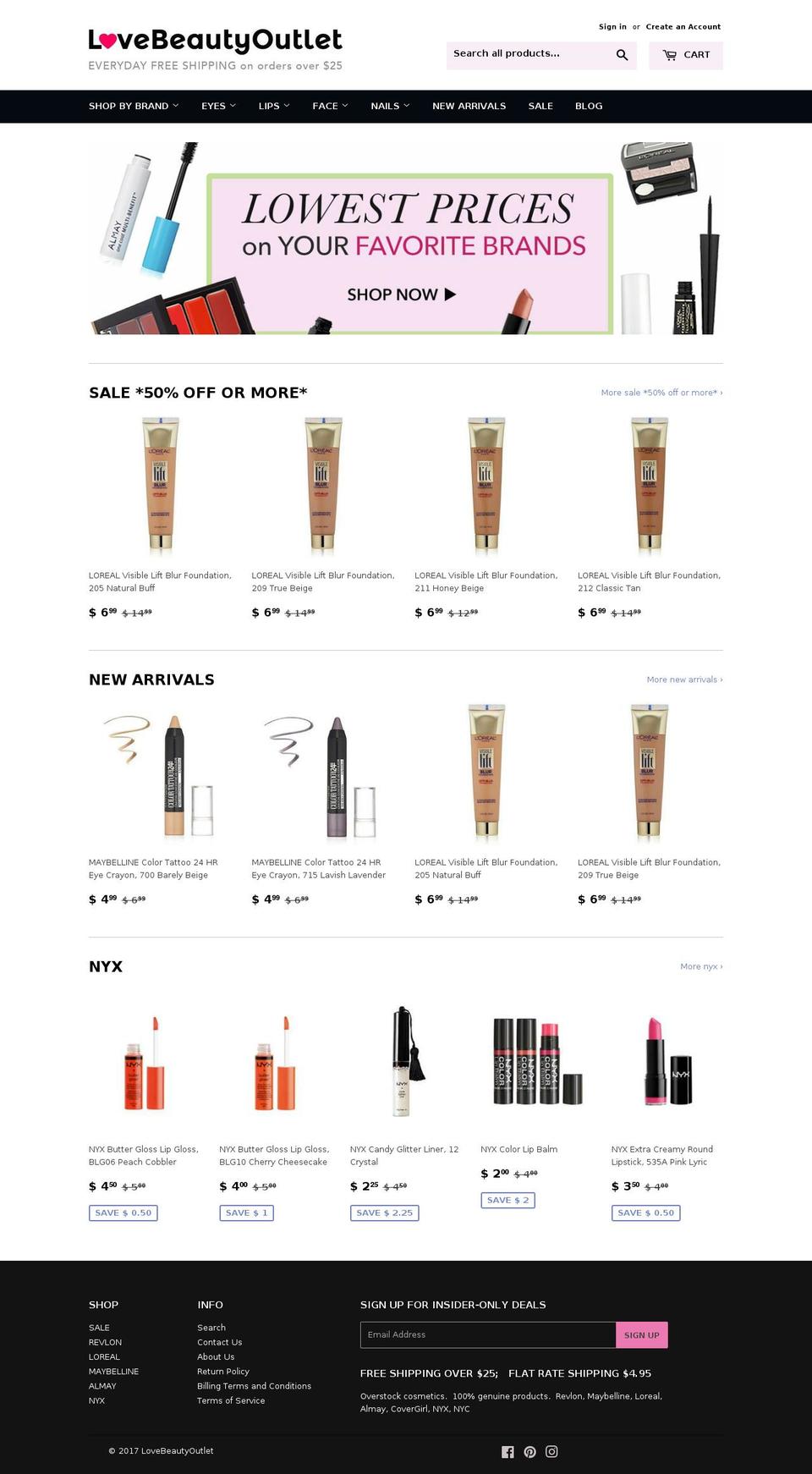 lovebeautyoutlet.com shopify website screenshot