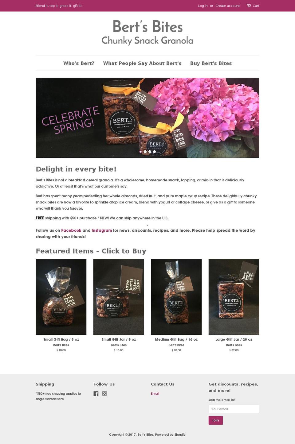 lovebertsbites.com shopify website screenshot