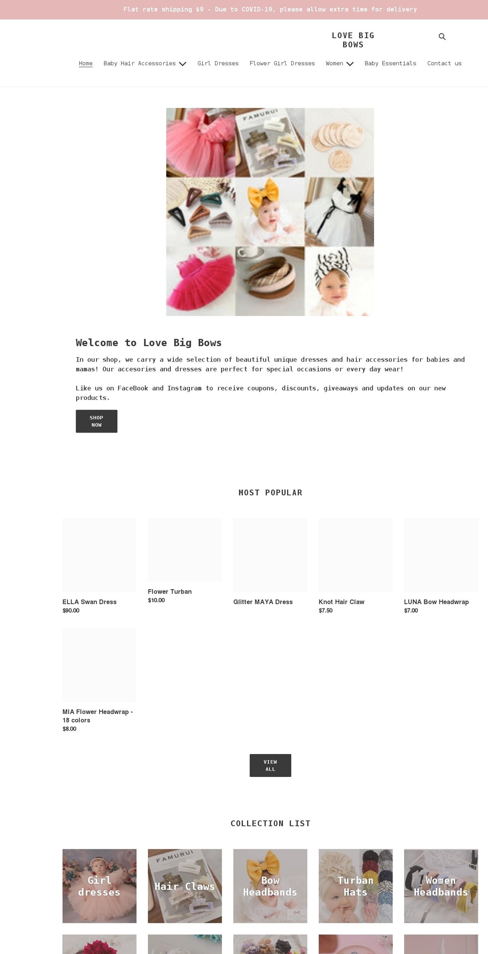 lovebigbows.com shopify website screenshot
