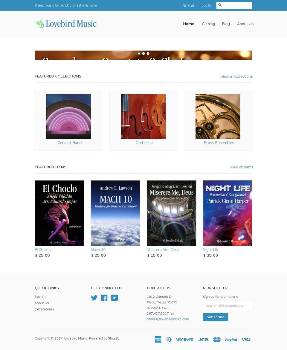 lovebirdmusic.com shopify website screenshot