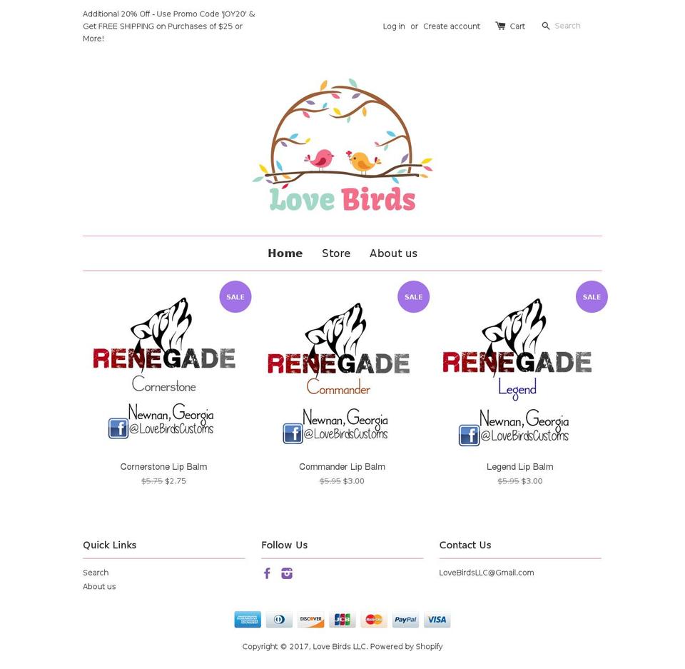 lovebirdsllc.com shopify website screenshot