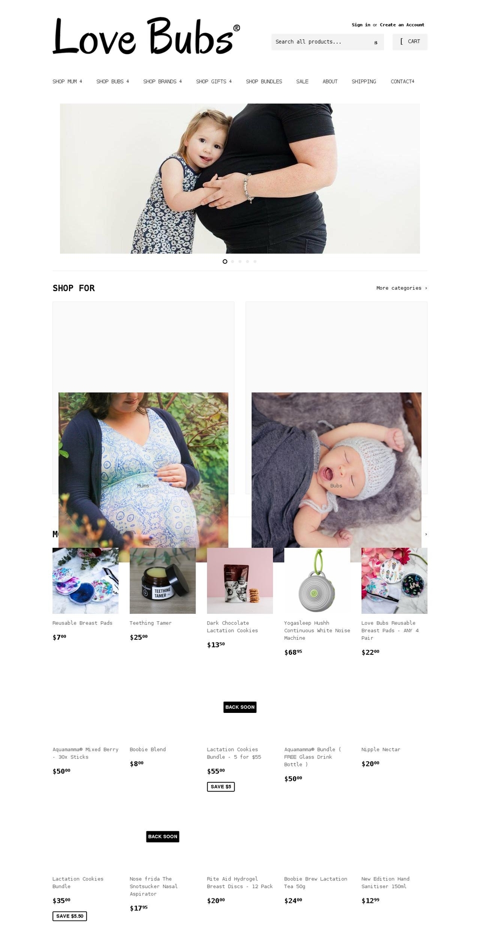 lovebubs.co.nz shopify website screenshot