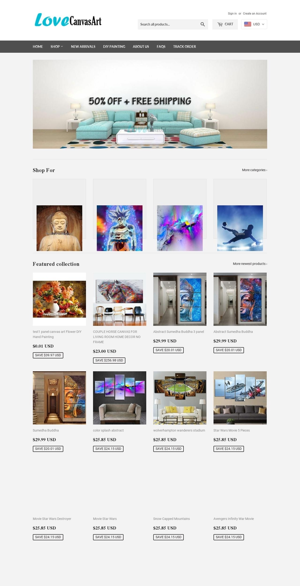 lovecanvasart.com — Shopify storefront screenshot