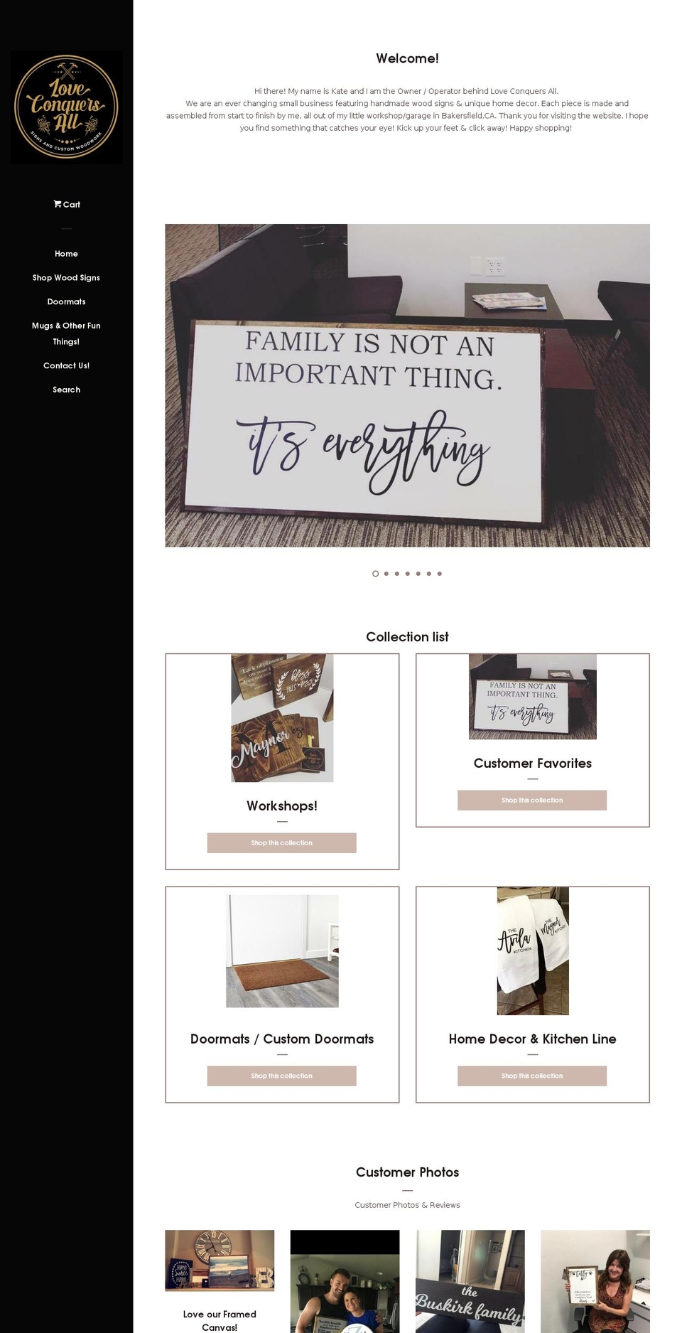 loveconquersallwoodwork.com — Shopify storefront screenshot