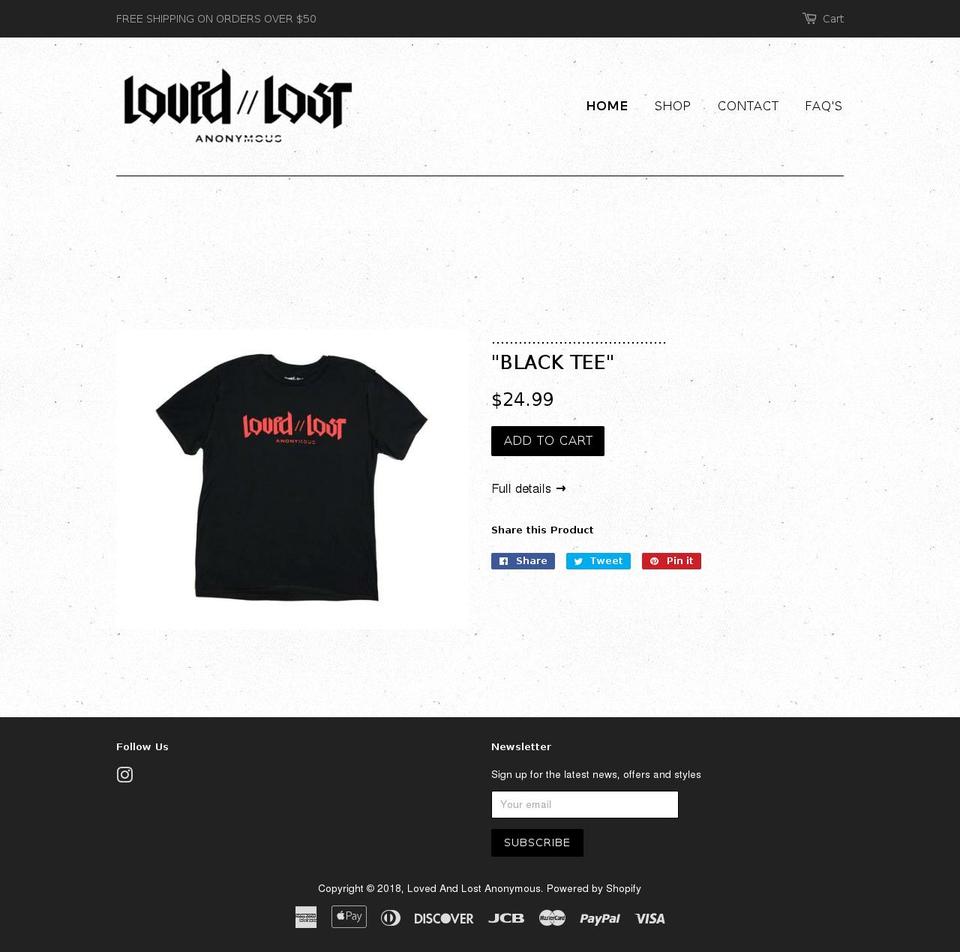 lovedandlostanonymous.com — Shopify storefront screenshot