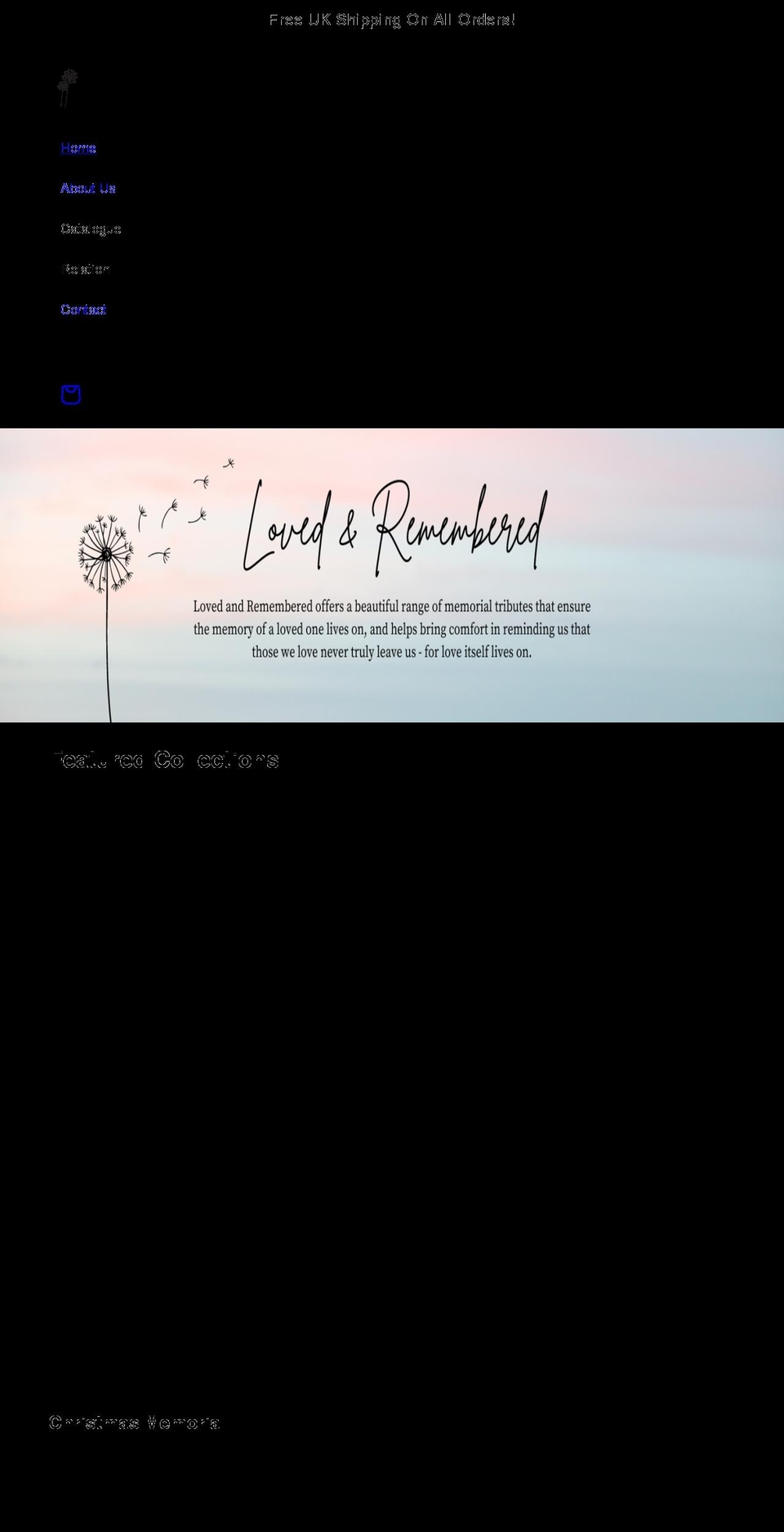 lovedandremembered.co.uk shopify website screenshot