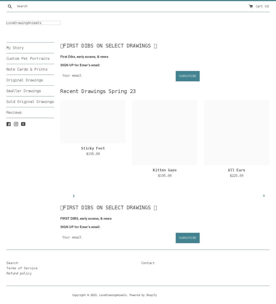 lovedrawinganimals.com shopify website screenshot