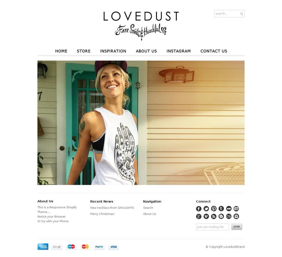 lovedustbrand.com shopify website screenshot