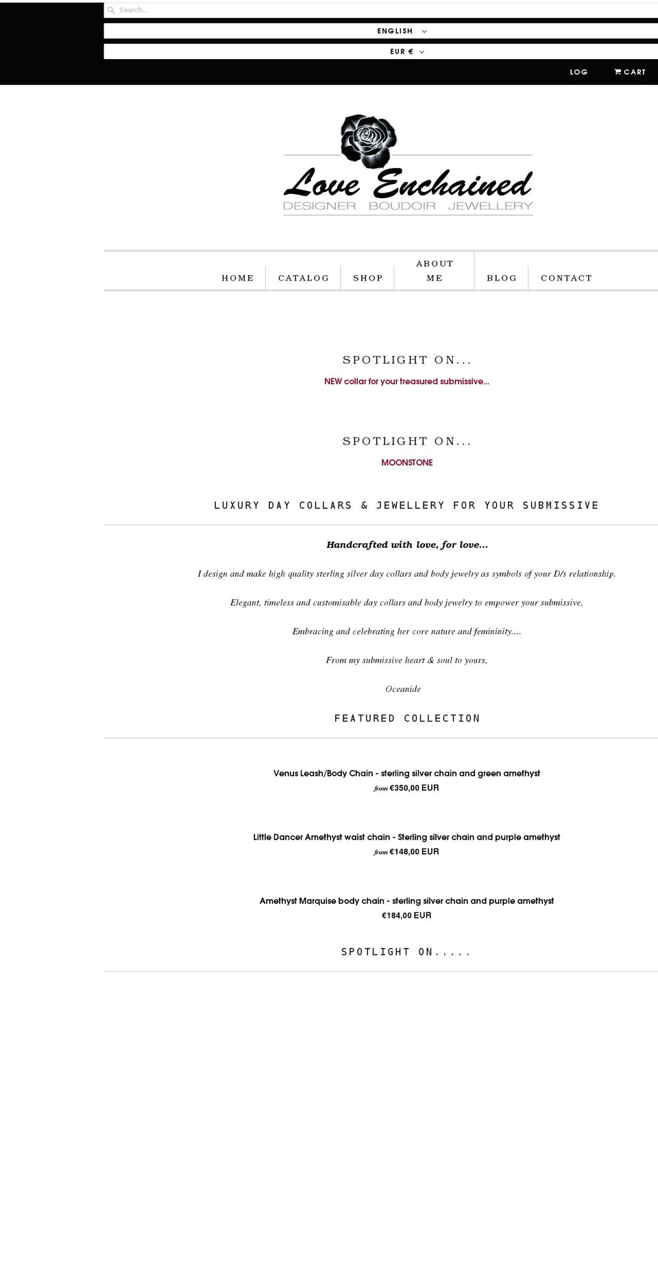 loveenchained.com shopify website screenshot