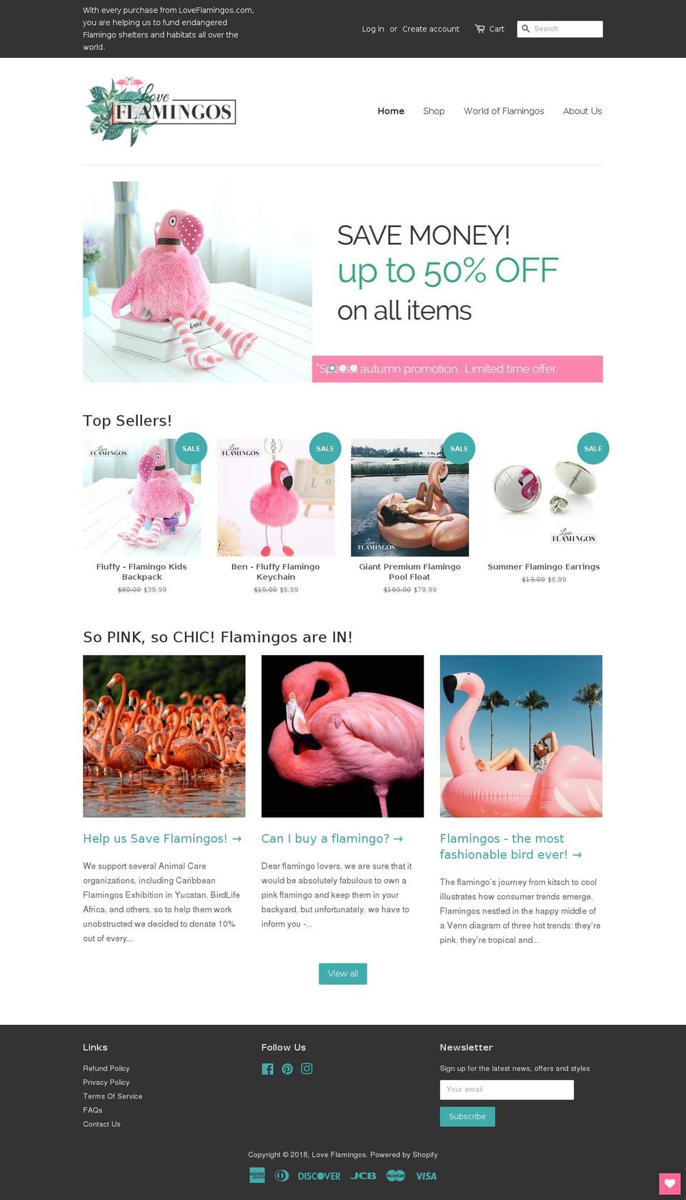 loveflamingos.com — Shopify storefront screenshot