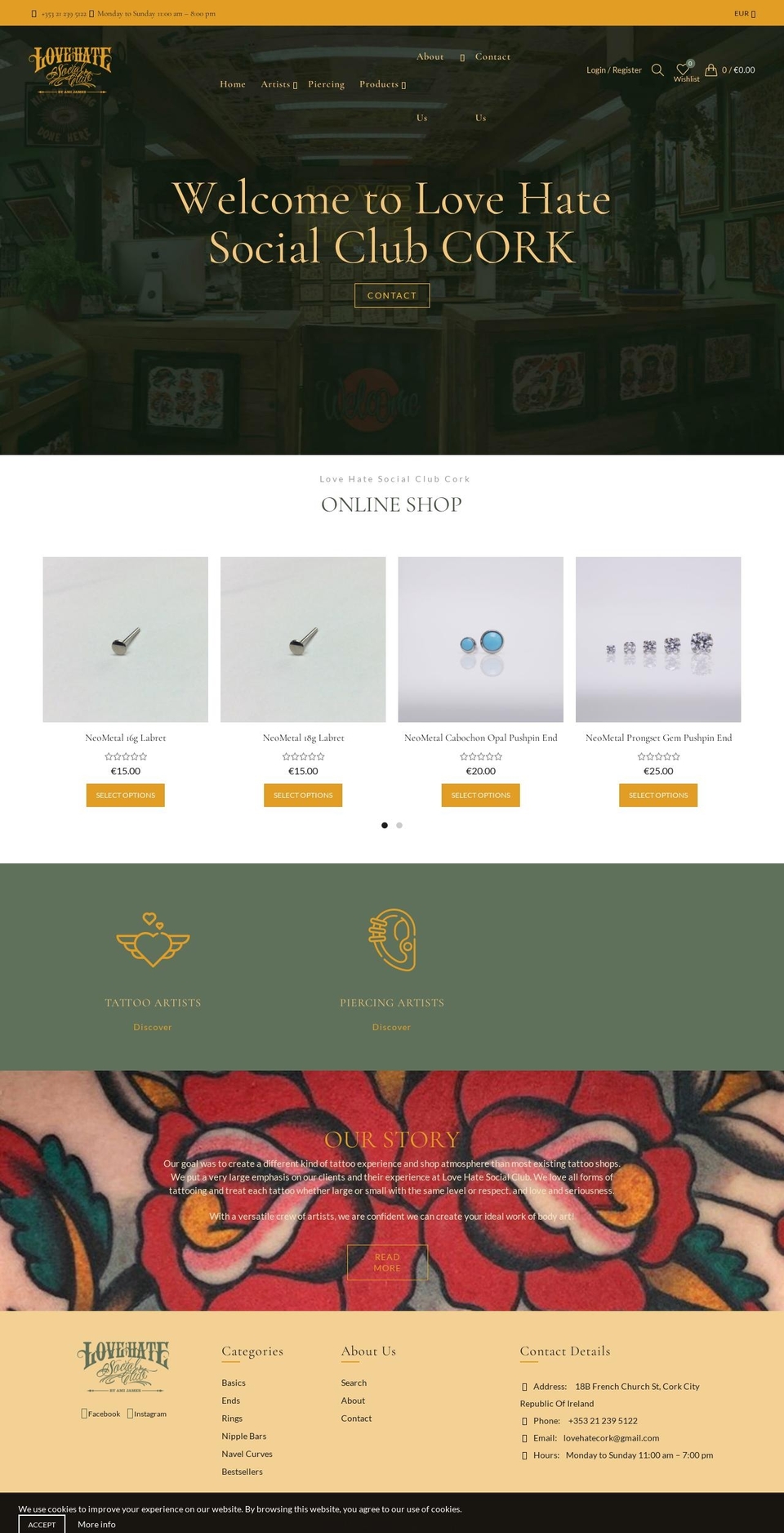 lovehatesocialclubcork.ie shopify website screenshot