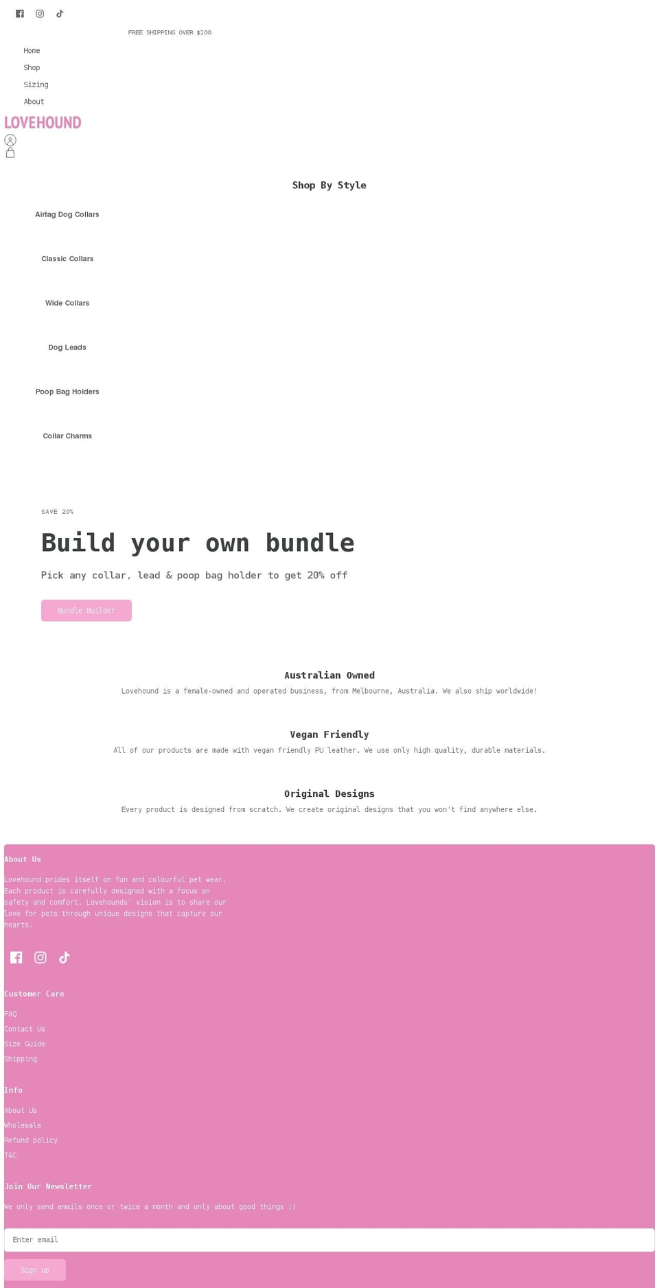 lovehound.com shopify website screenshot