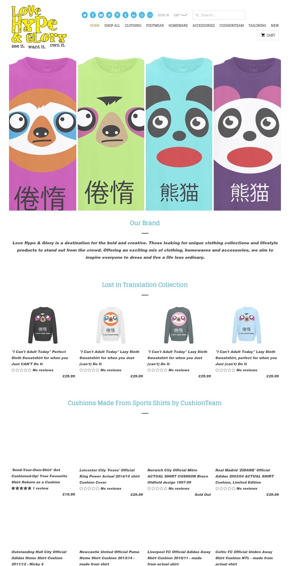 lovehypeandglory.com — Shopify storefront screenshot