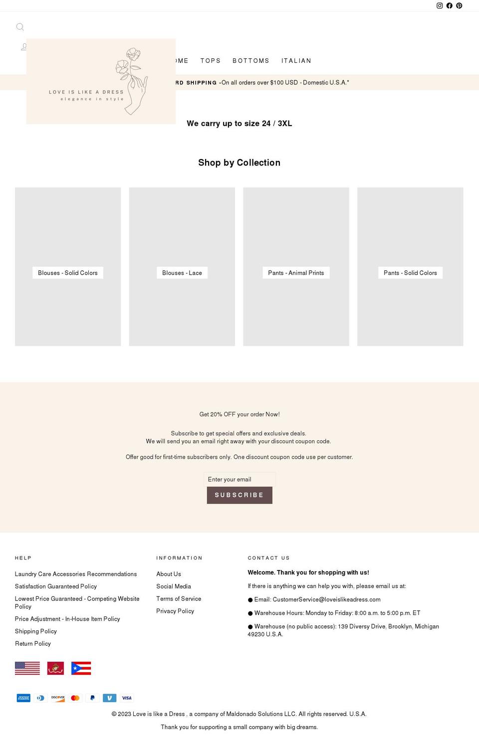 loveislikeadress.com shopify website screenshot