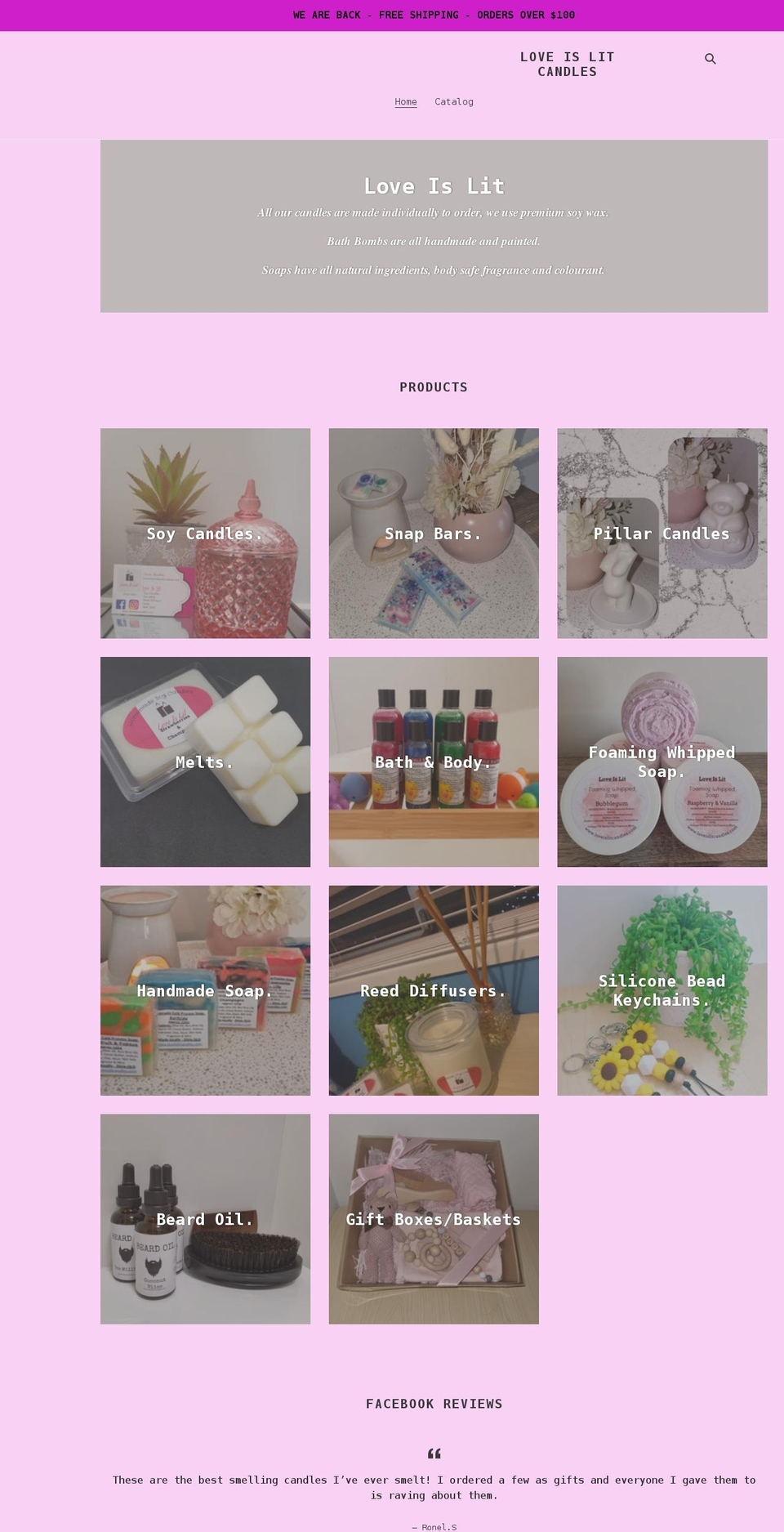 loveislitcandles.com shopify website screenshot