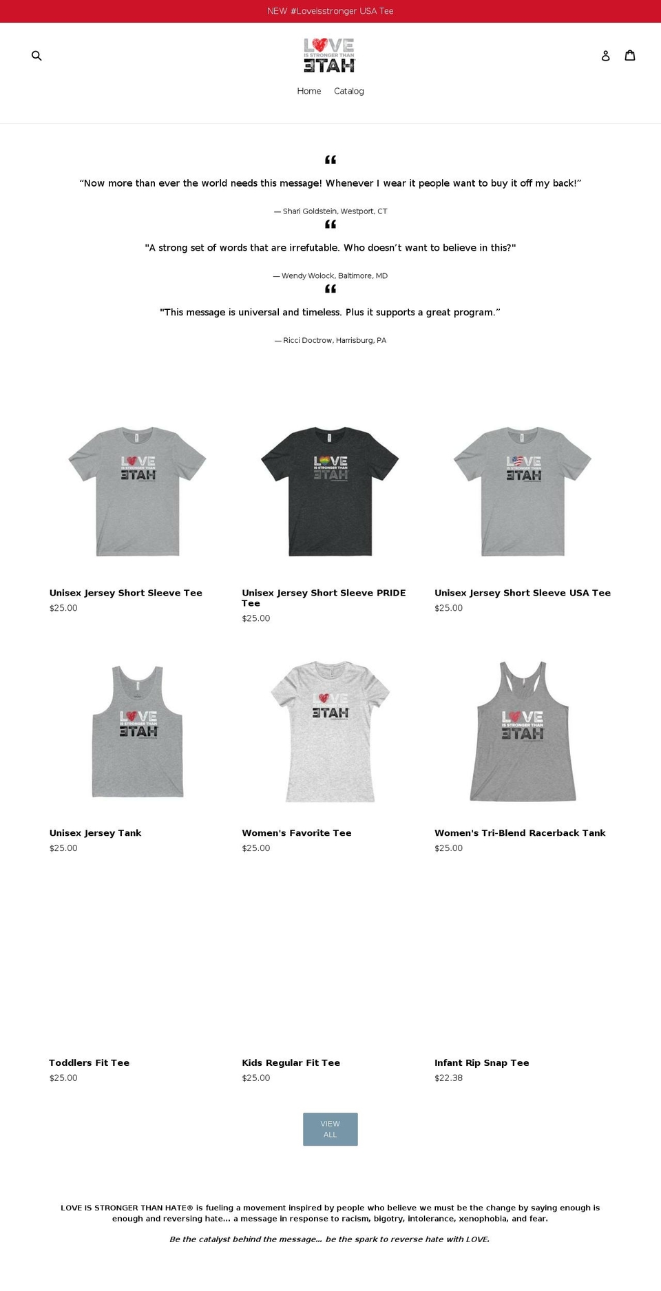 loveisstrongerthanhate.net shopify website screenshot