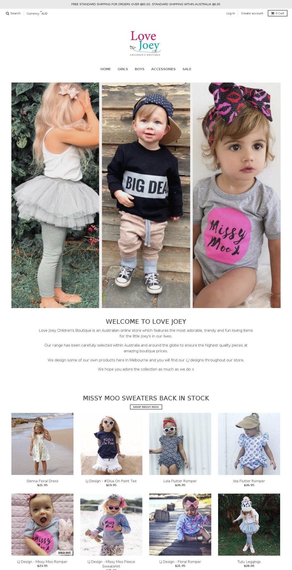 lovejoeychildrensboutique.com — Shopify storefront screenshot