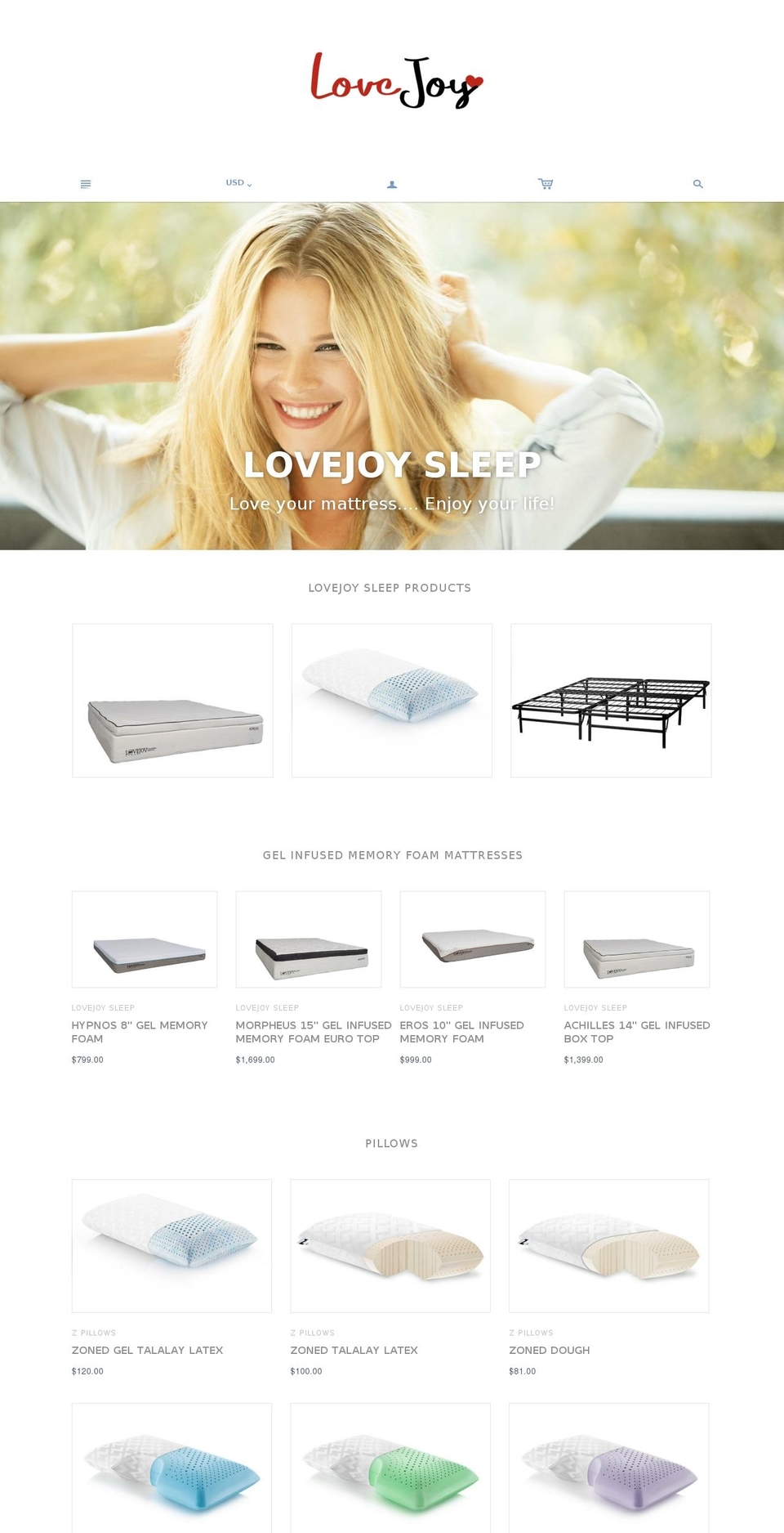 lovejoysleep.com shopify website screenshot