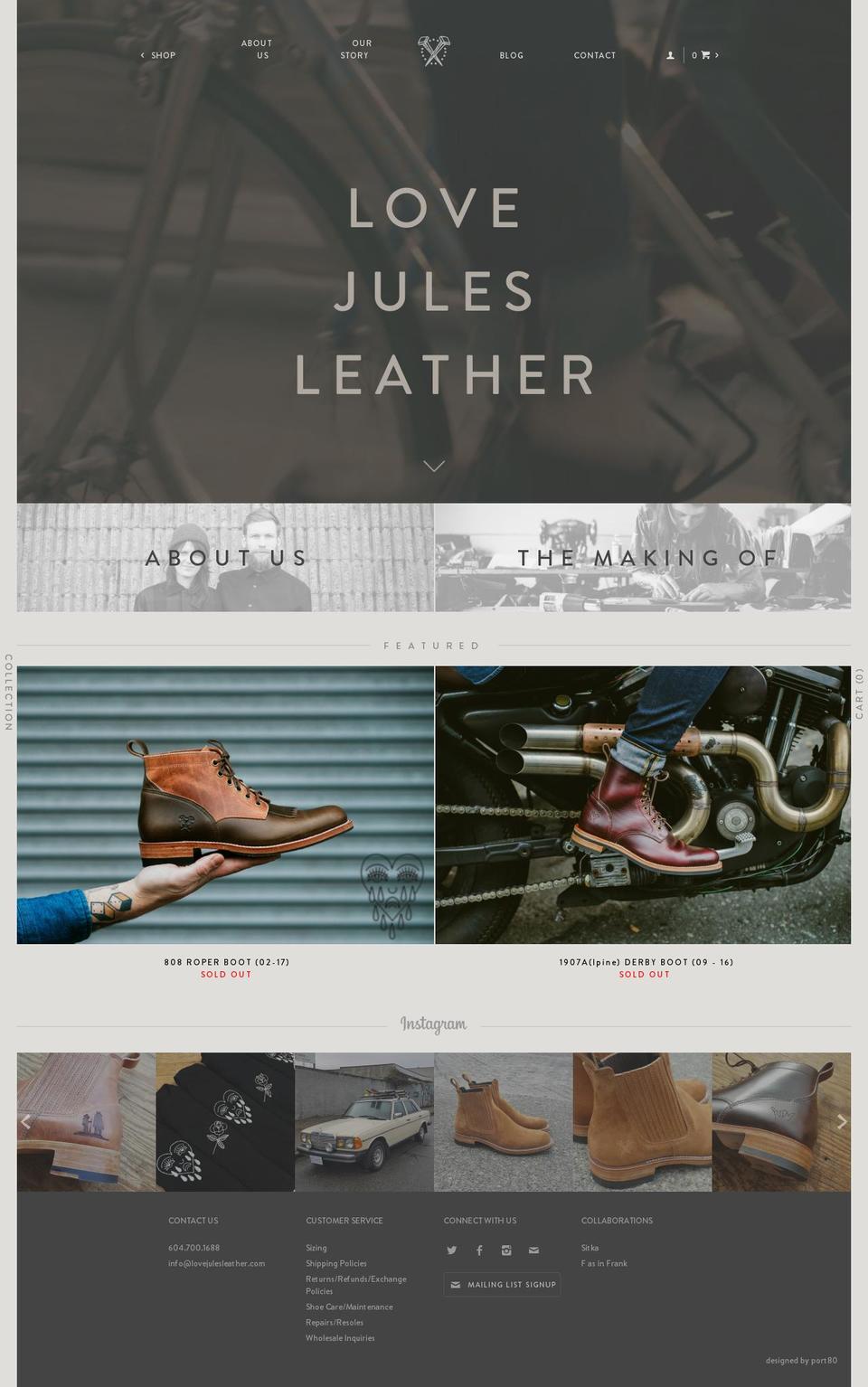 lovejulesleather.com shopify website screenshot