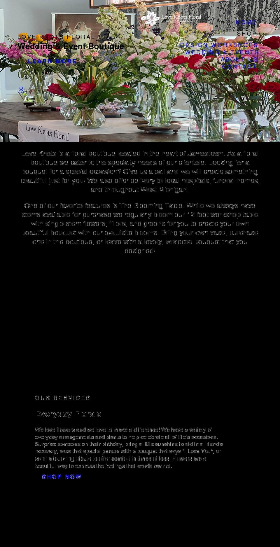 loveknotsfloral.com shopify website screenshot