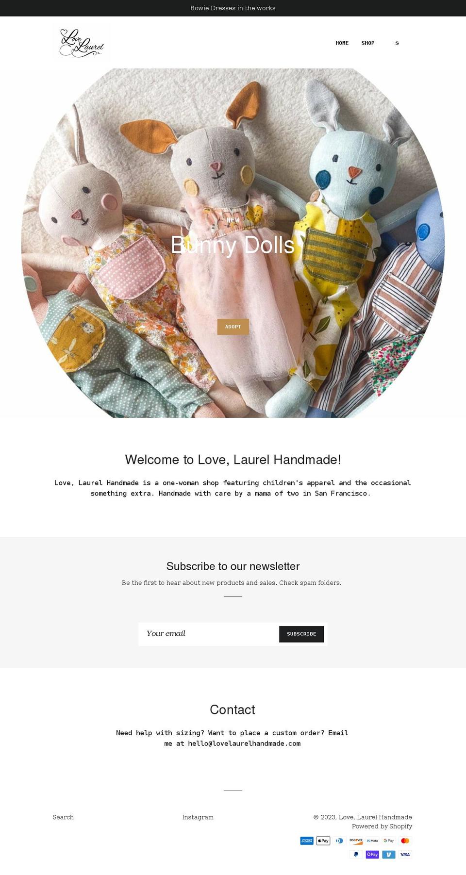 lovelaurelhandmade.com shopify website screenshot