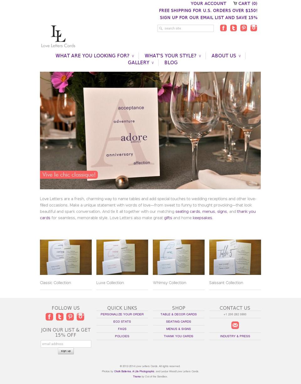 loveletterscards.com shopify website screenshot