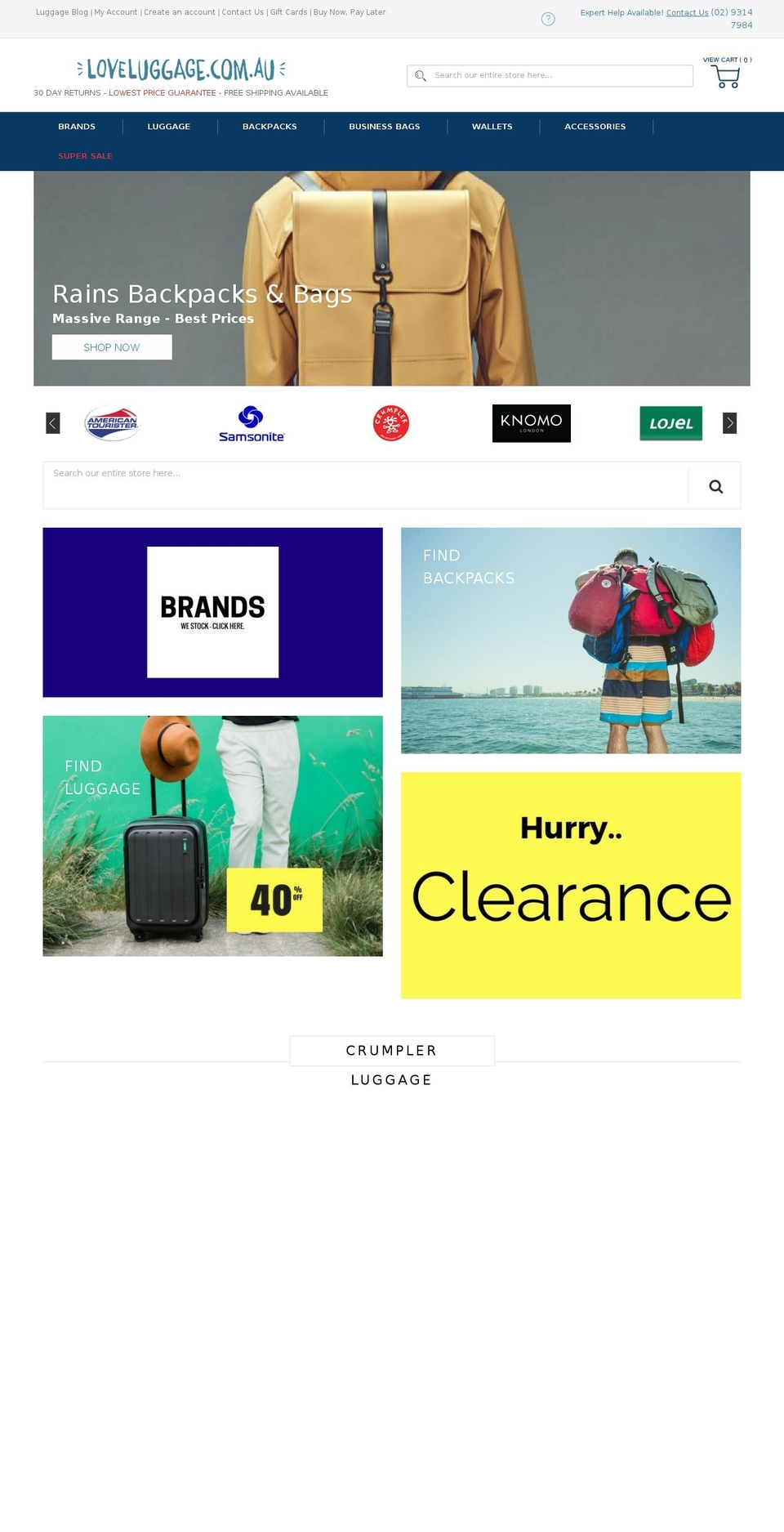 loveluggage.com.au shopify website screenshot