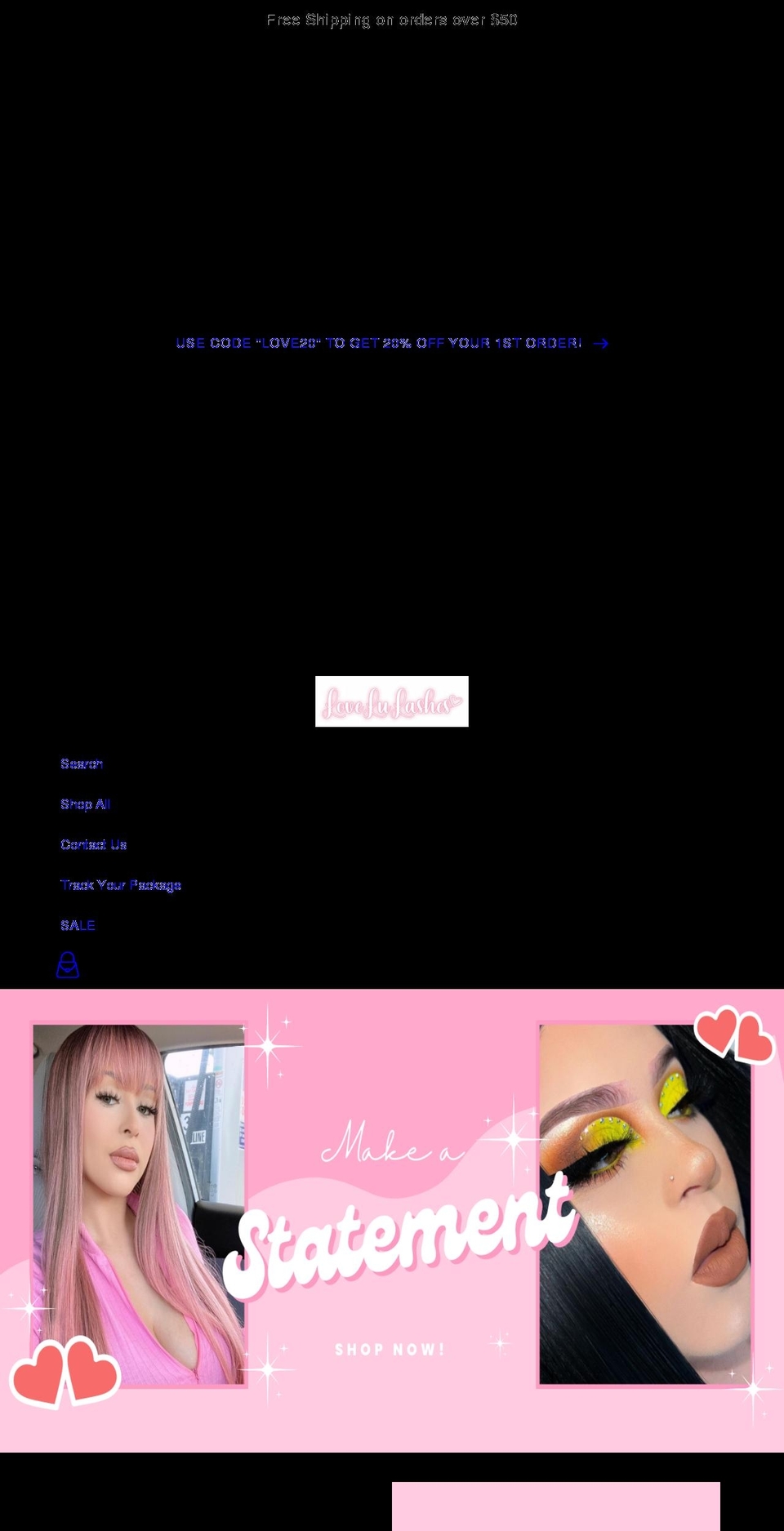 lovelulashes.com shopify website screenshot