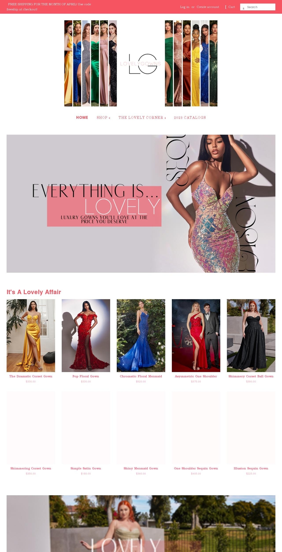 lovely-gowns.com — Shopify storefront screenshot