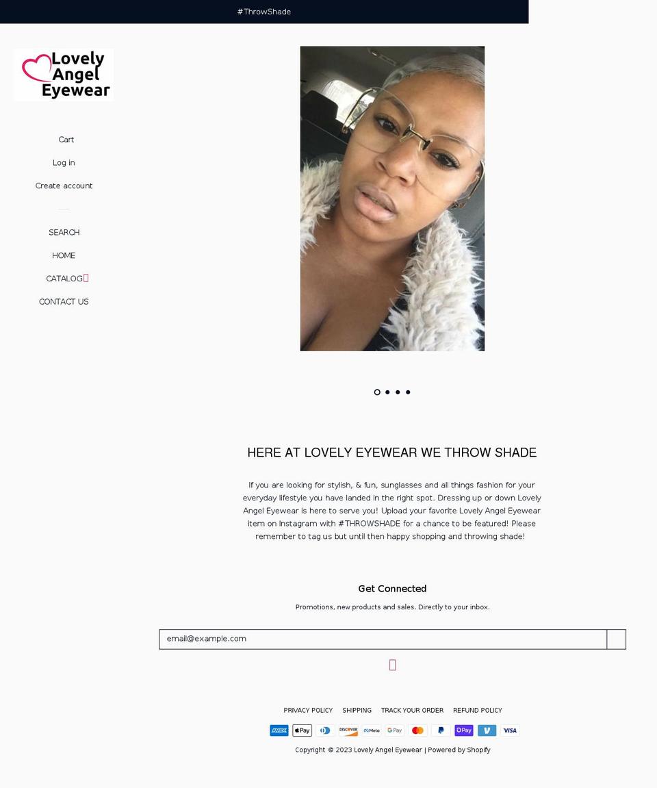 lovelyangeleyewear.com shopify website screenshot
