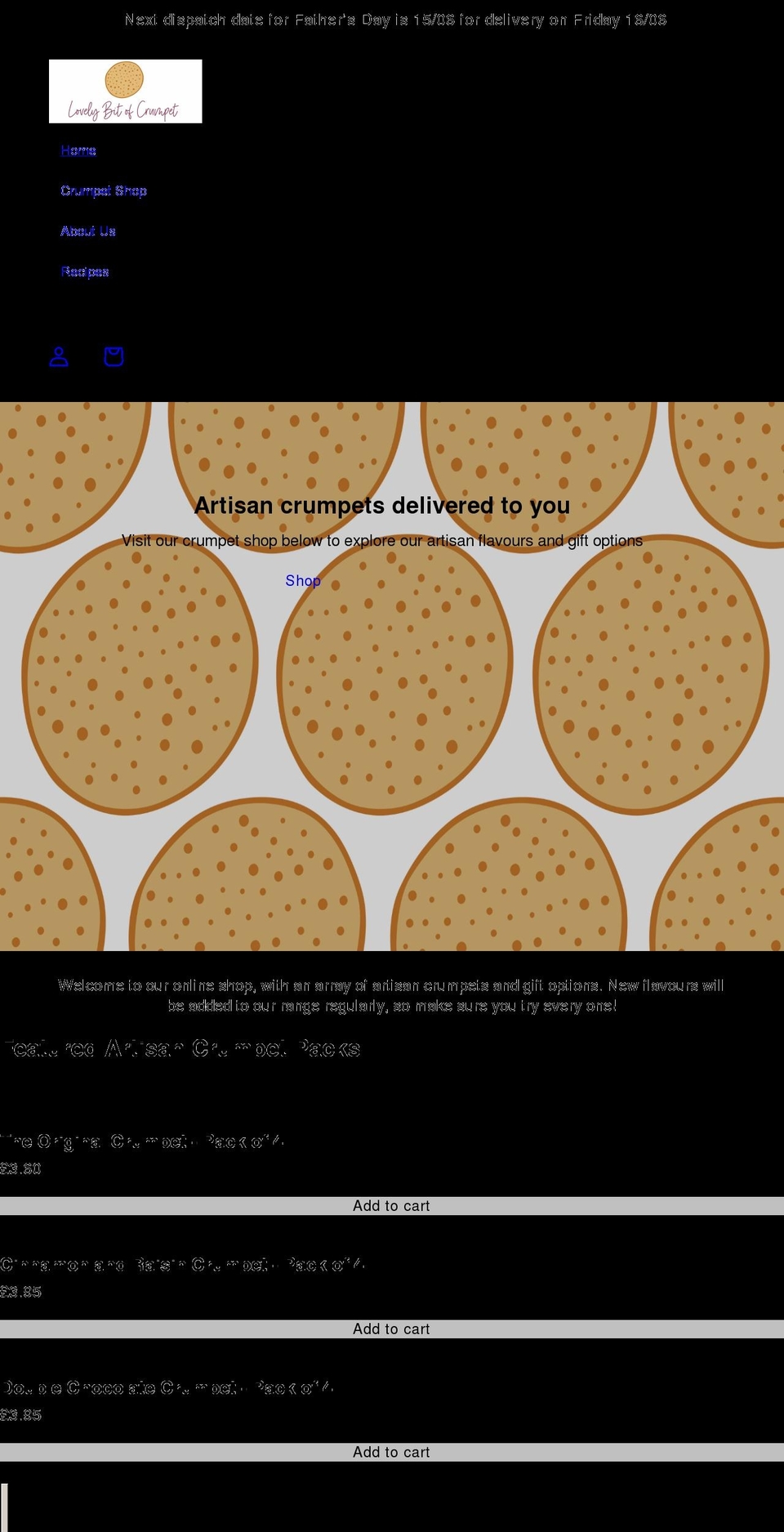 lovelybitofcrumpet.com shopify website screenshot