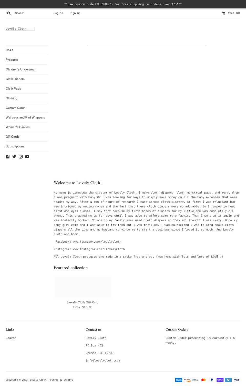 lovelycloth.com shopify website screenshot