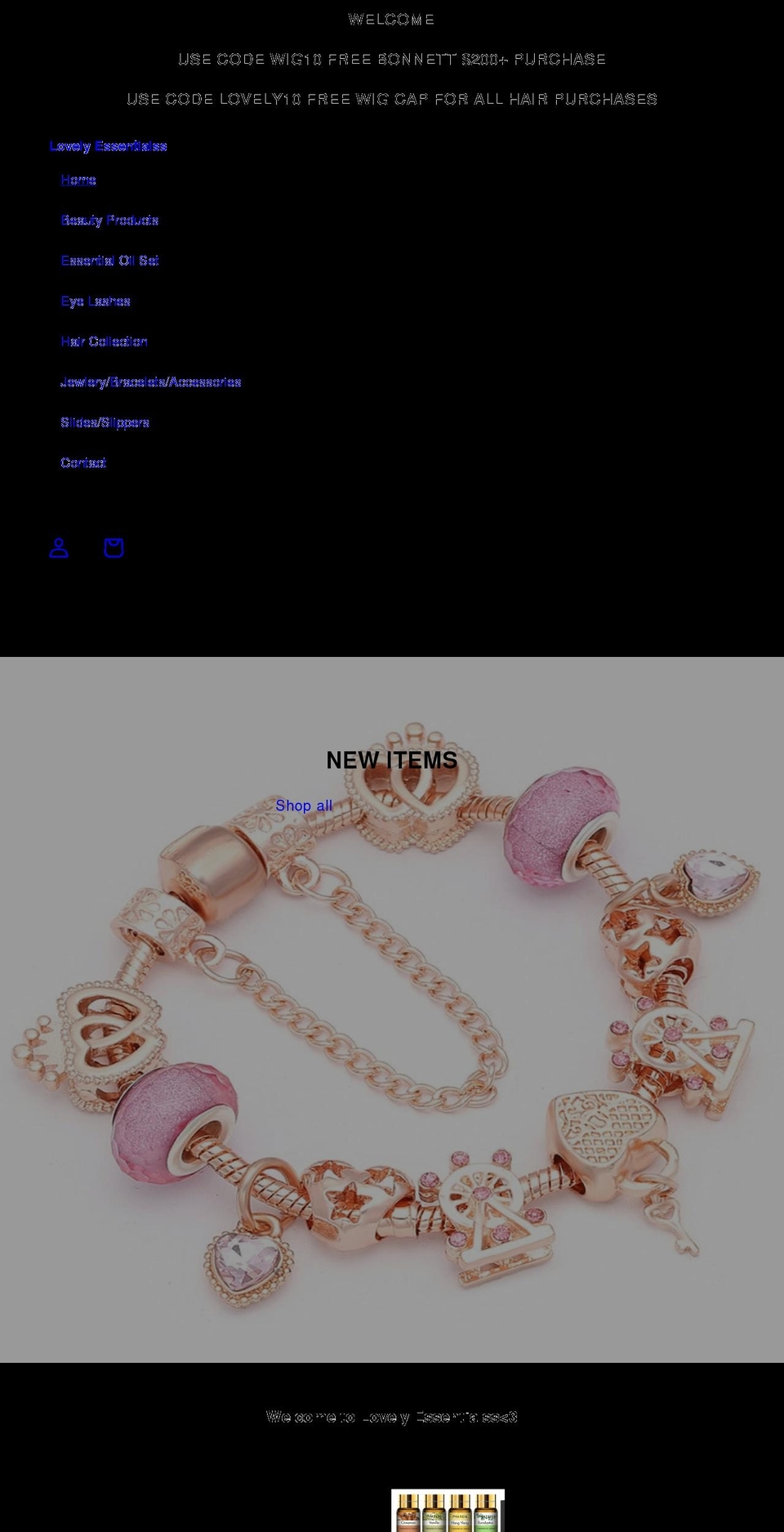 lovelyessentialss.com shopify website screenshot