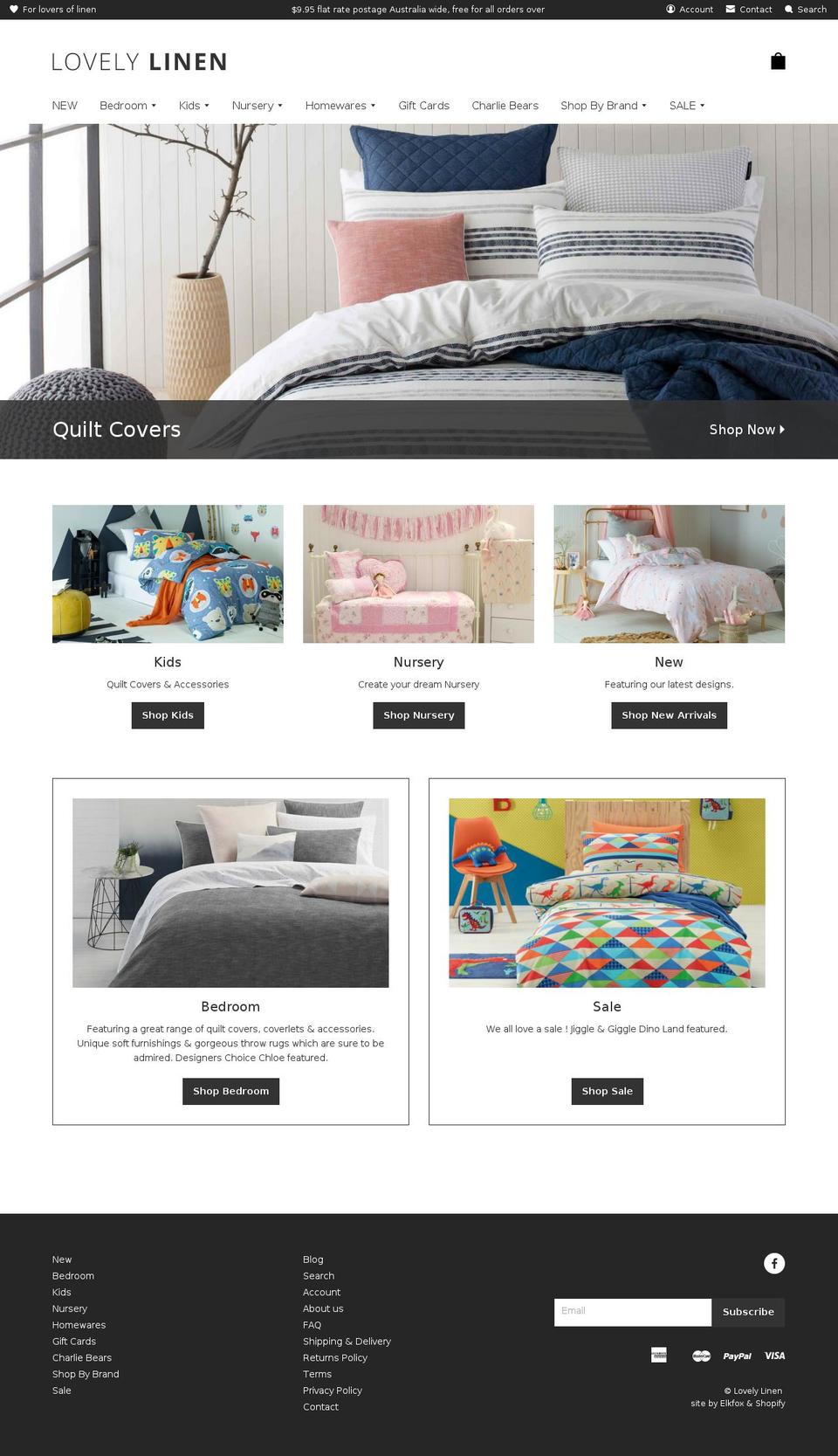 lovelylinen.com.au shopify website screenshot