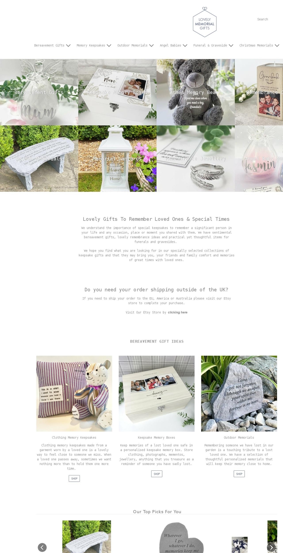 lovelymemorialgifts.co.uk shopify website screenshot