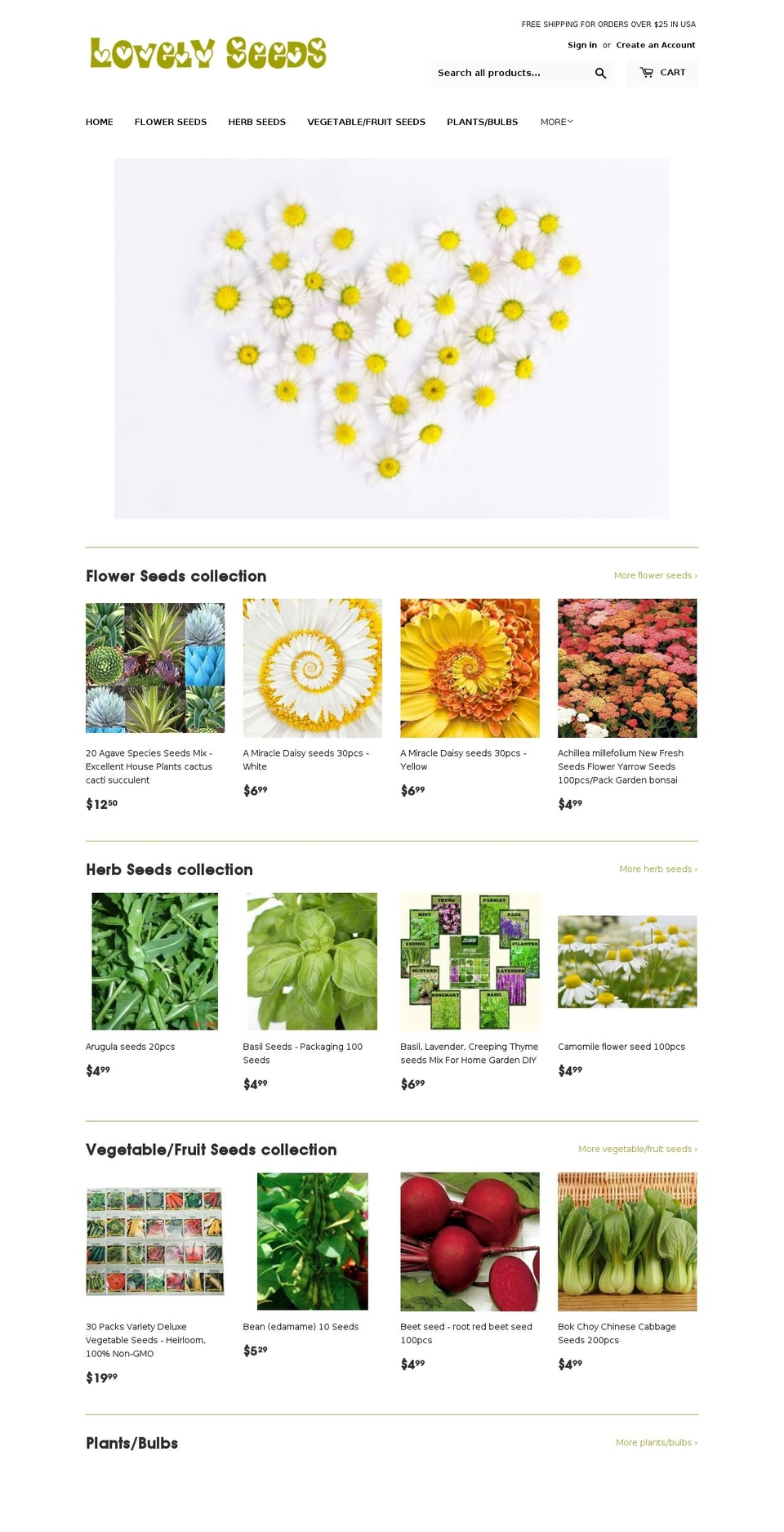 lovelyseeds.com shopify website screenshot