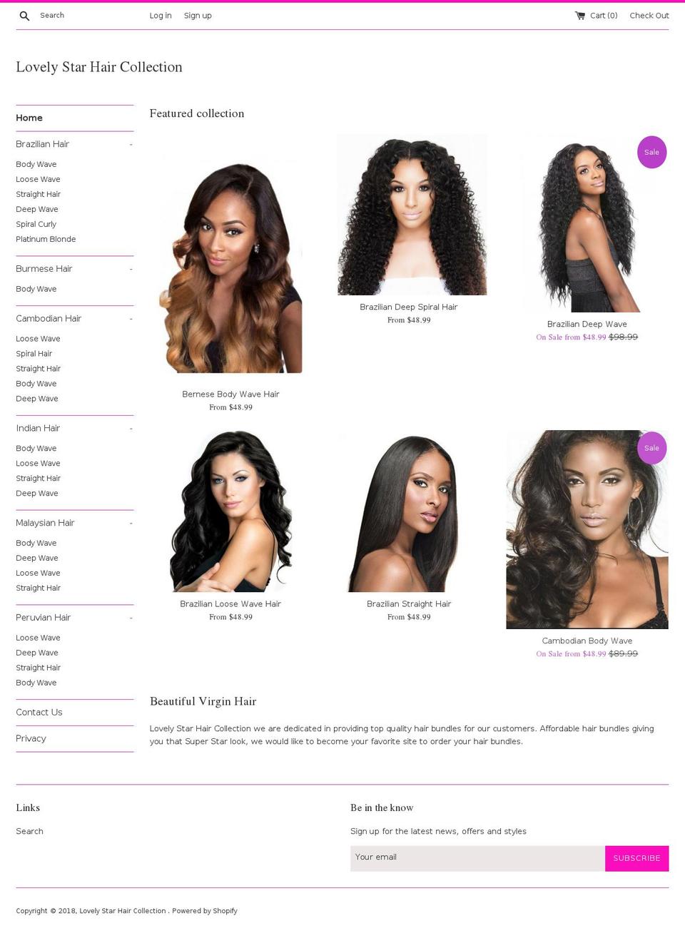 lovelystarhaircollection.com shopify website screenshot