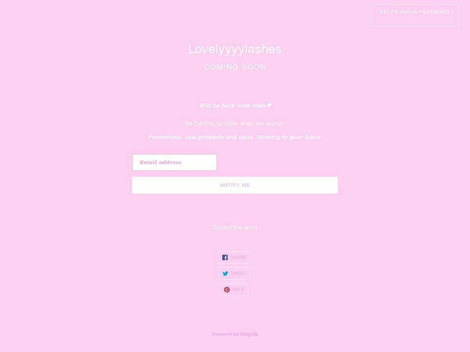 lovelyyyylashes.com shopify website screenshot