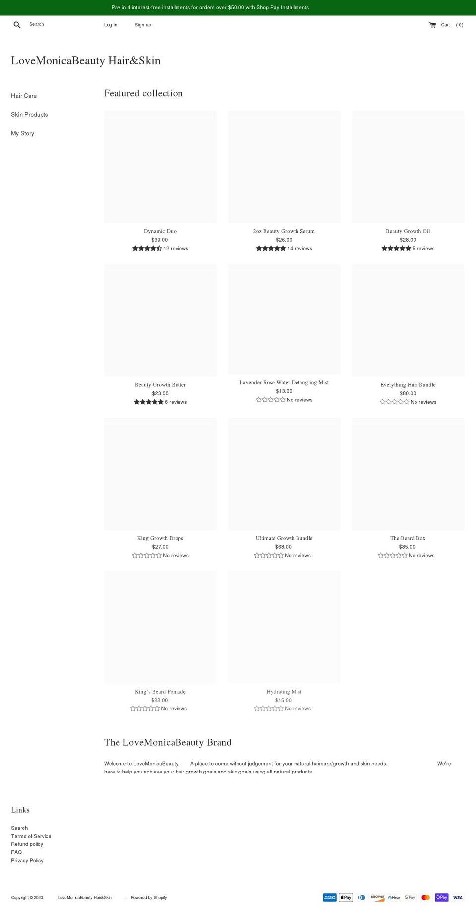 lovemonicabeauty.com shopify website screenshot