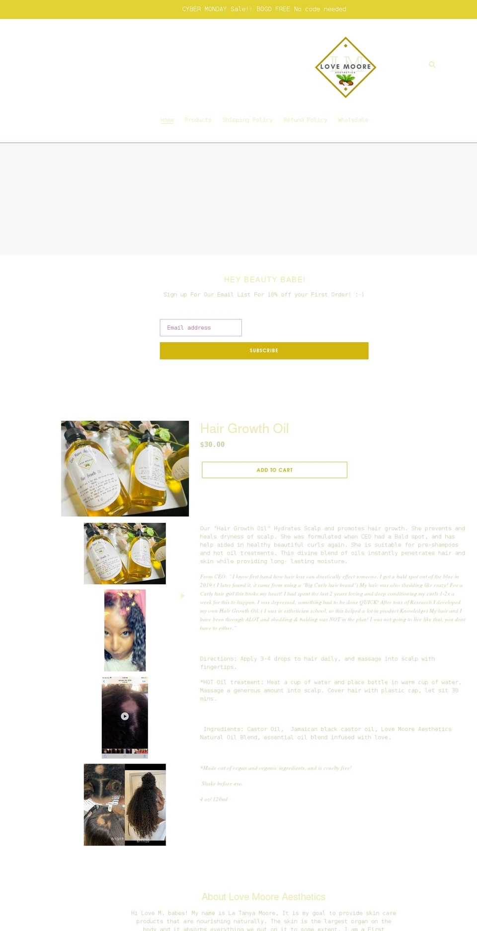 lovemooreaesthetics.com shopify website screenshot