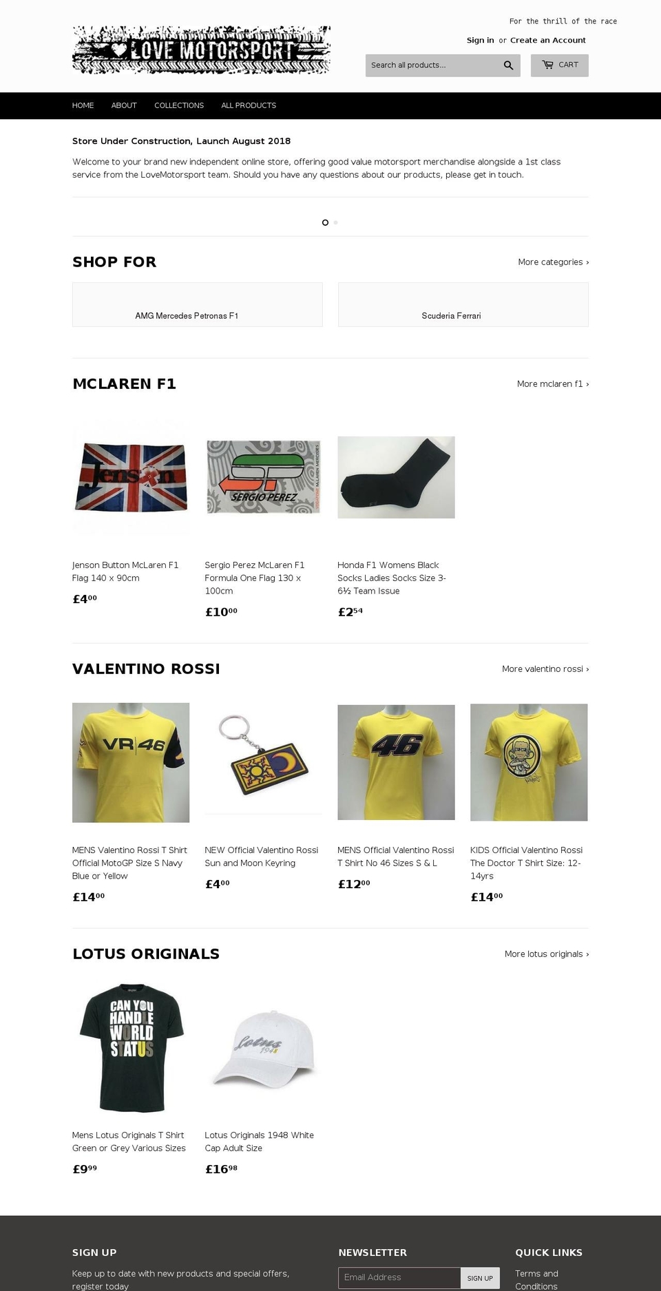 lovemotorsportstore.com — Shopify storefront screenshot
