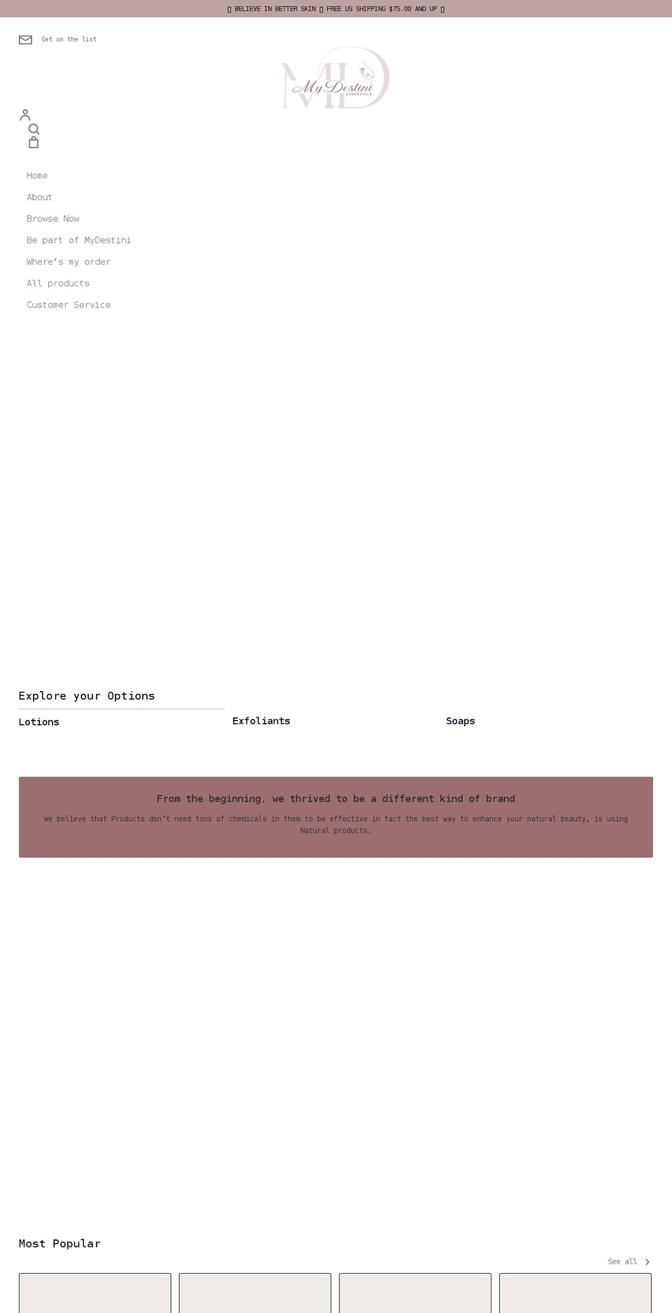 lovemydestiniessentials.com shopify website screenshot