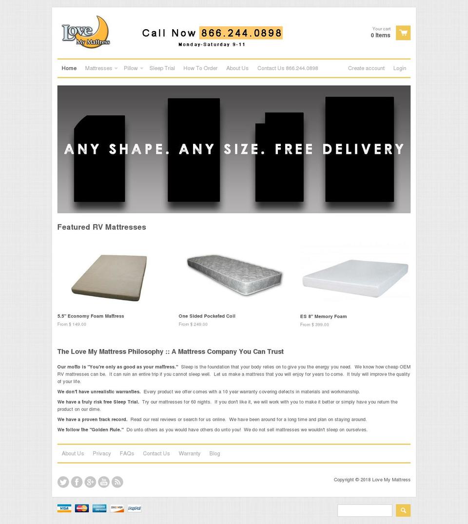 lovemymattress.com shopify website screenshot